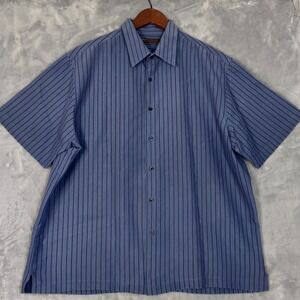 Perry Ellis Button Up Shirt Men XXL Blue Striped Modal Blend Short Sleeve